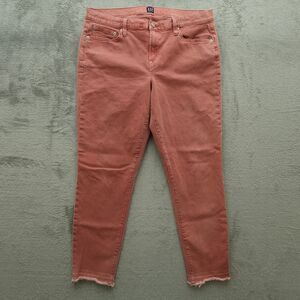 Gap Jeans Women's Size 32R Pink Mid-Rise True Skinny Stretch Fringe 26.5" Inseam